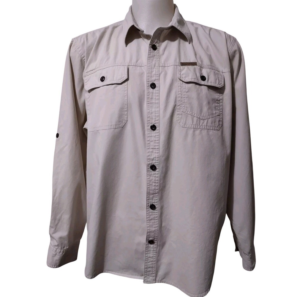 Field & Stream Mens Shirt XXL Gorp core Cabin Core Tan Button Up Roll Tab Sleeve